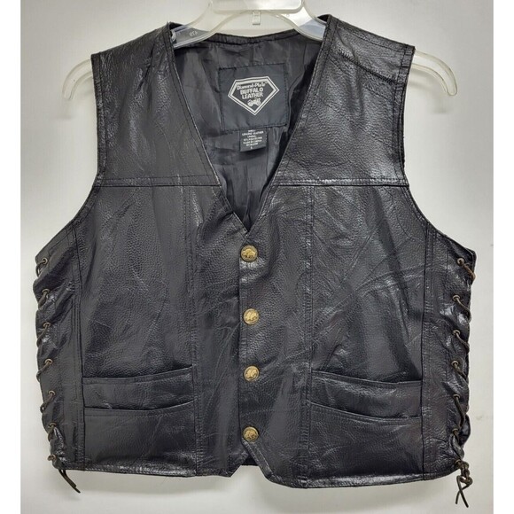 Diamond Plate Genuine Buffalo Patchwork Leather Biker Vest Size Large - Picture 2 of 9